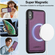 For iPhone XR LC.IMEEKE L2 Series Detachable Magsafe PU Phone Case with Lanyard(Purple)