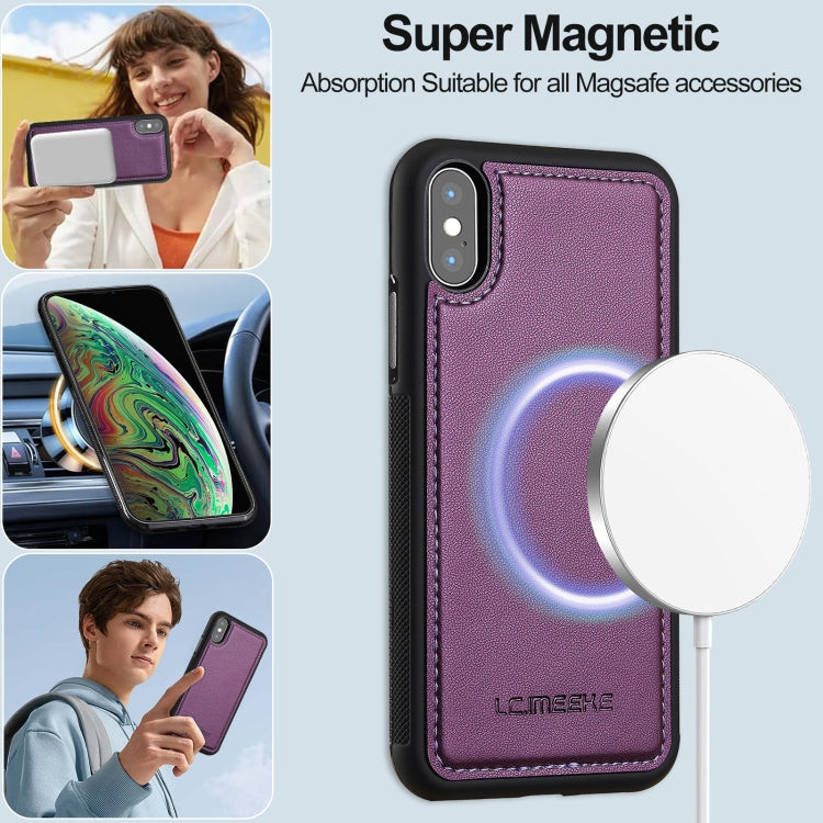For iPhone XR LC.IMEEKE L2 Series Detachable Magsafe PU Phone Case with Lanyard(Purple)