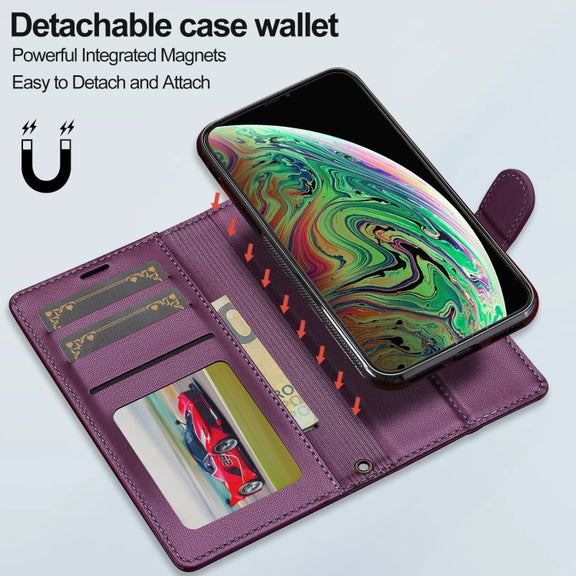 For iPhone XR LC.IMEEKE L2 Series Detachable Magsafe PU Phone Case with Lanyard(Purple)