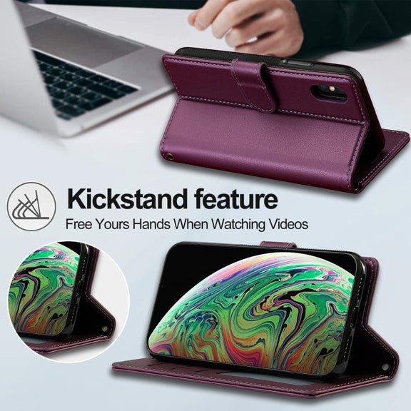 For iPhone XR LC.IMEEKE L2 Series Detachable Magsafe PU Phone Case with Lanyard(Purple)