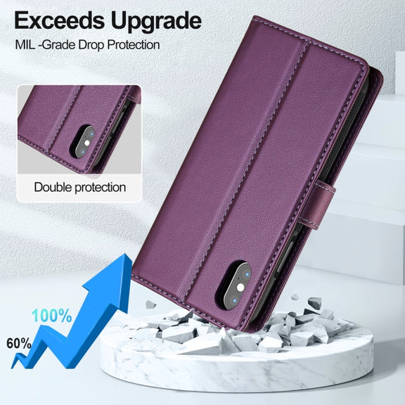 For iPhone XR LC.IMEEKE L2 Series Detachable Magsafe PU Phone Case with Lanyard(Purple)