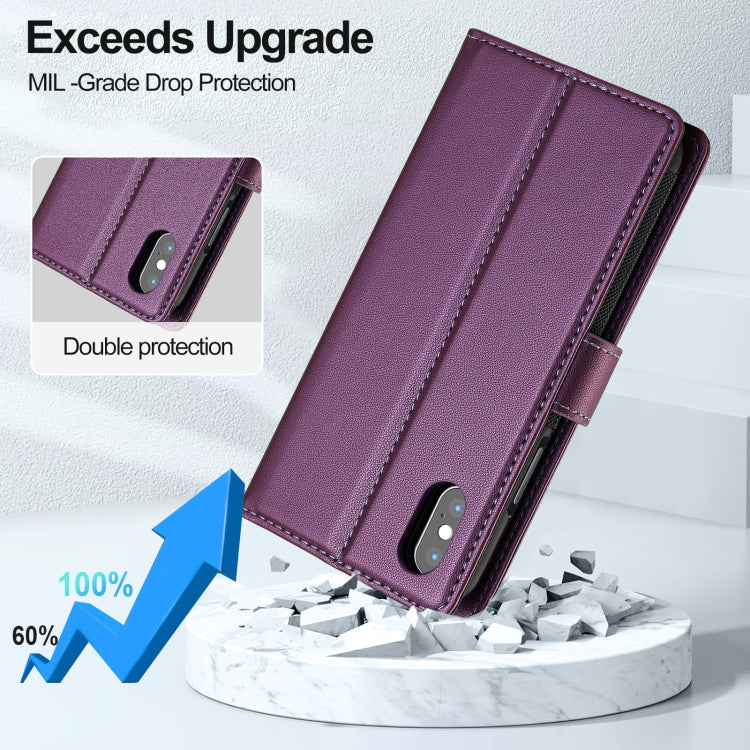 For iPhone XR LC.IMEEKE L2 Series Detachable Magsafe PU Phone Case with Lanyard(Purple)