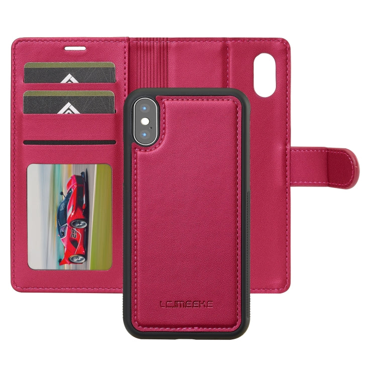 For iPhone XR LC.IMEEKE L2 Series Detachable Magsafe PU Phone Case with Lanyard(Red)