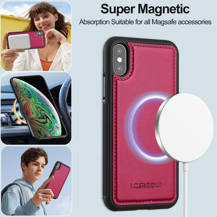 For iPhone XR LC.IMEEKE L2 Series Detachable Magsafe PU Phone Case with Lanyard(Red)