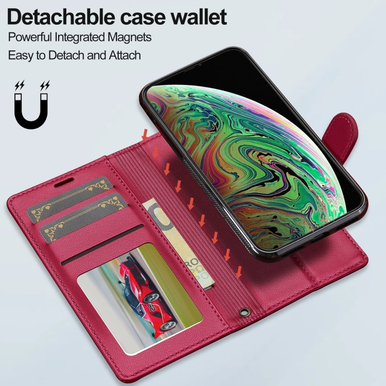For iPhone XR LC.IMEEKE L2 Series Detachable Magsafe PU Phone Case with Lanyard(Red)