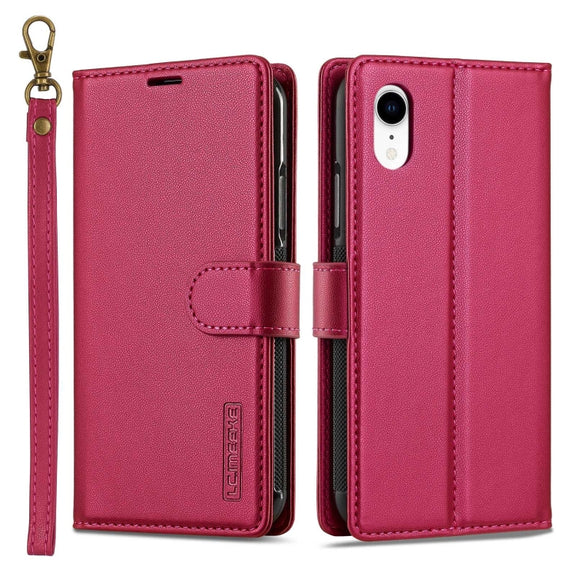 For iPhone XR LC.IMEEKE L2 Series Detachable Magsafe PU Phone Case with Lanyard(Red)