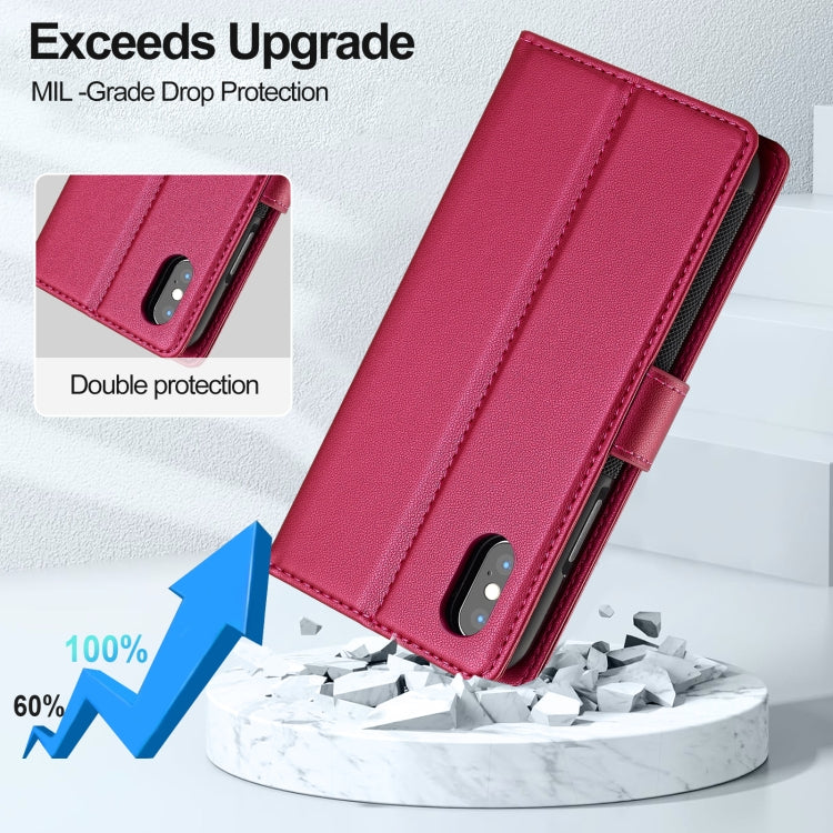 For iPhone XR LC.IMEEKE L2 Series Detachable Magsafe PU Phone Case with Lanyard(Red)