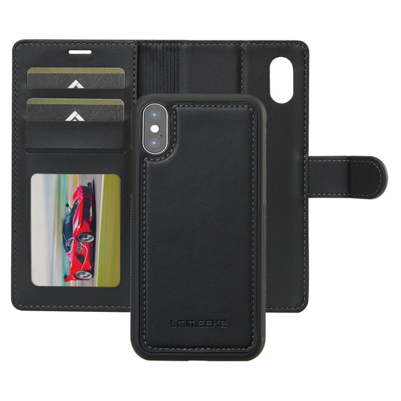 For iPhone XS Max LC.IMEEKE L2 Series Detachable Magsafe PU Phone Case with Lanyard(Black)
