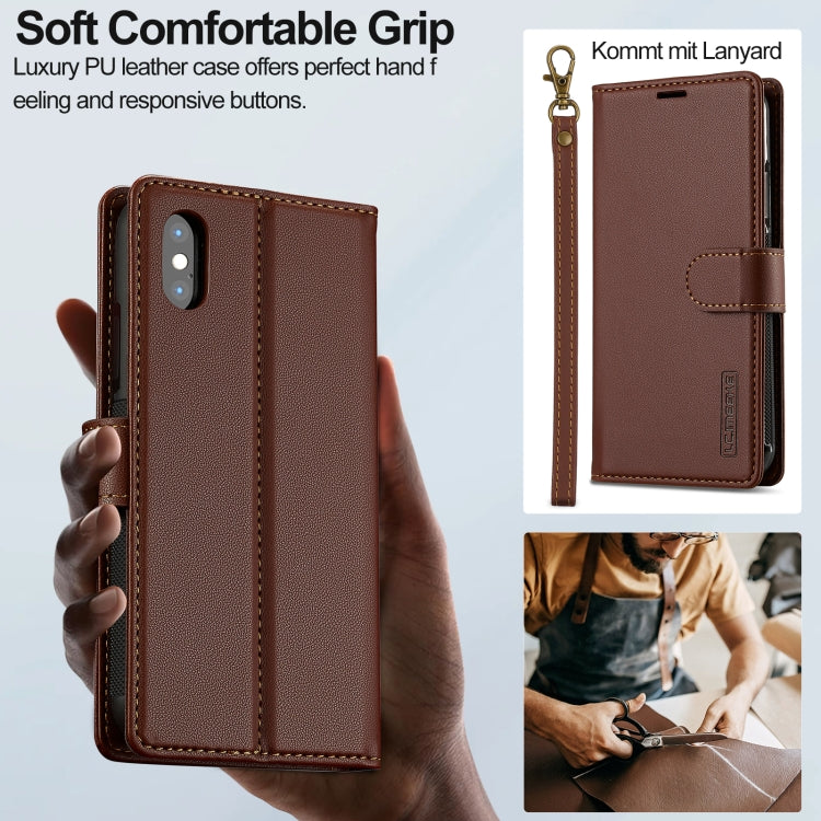 For iPhone XS Max LC.IMEEKE L2 Series Detachable Magsafe PU Phone Case with Lanyard(Brown)