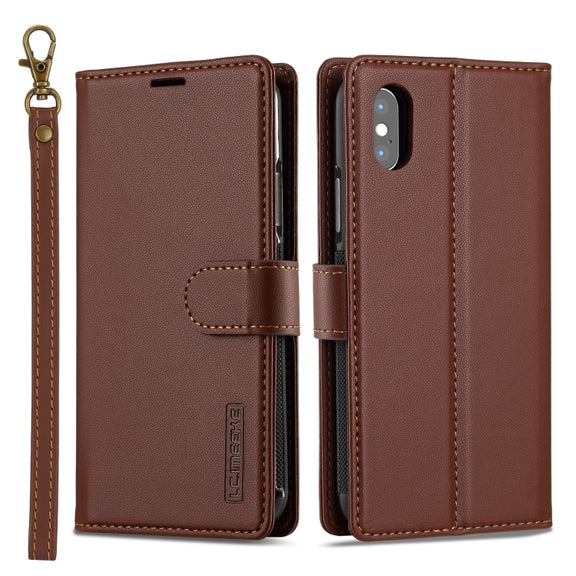 For iPhone XS Max LC.IMEEKE L2 Series Detachable Magsafe PU Phone Case with Lanyard(Brown)