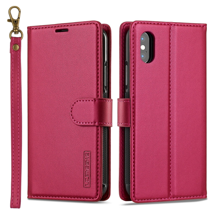 For iPhone XS Max LC.IMEEKE L2 Series Detachable Magsafe PU Phone Case with Lanyard(Red)
