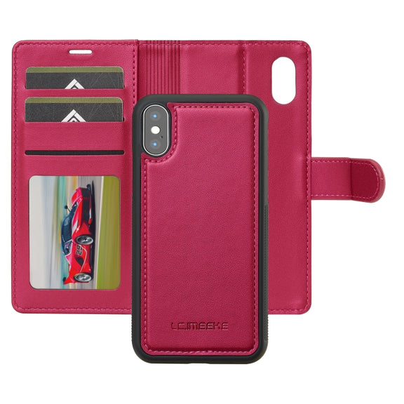 For iPhone XS Max LC.IMEEKE L2 Series Detachable Magsafe PU Phone Case with Lanyard(Red)