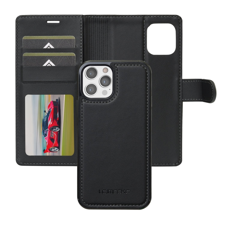 For iPhone 12 Pro Max LC.IMEEKE L2 Series Detachable Magsafe PU Phone Case with Lanyard(Black)
