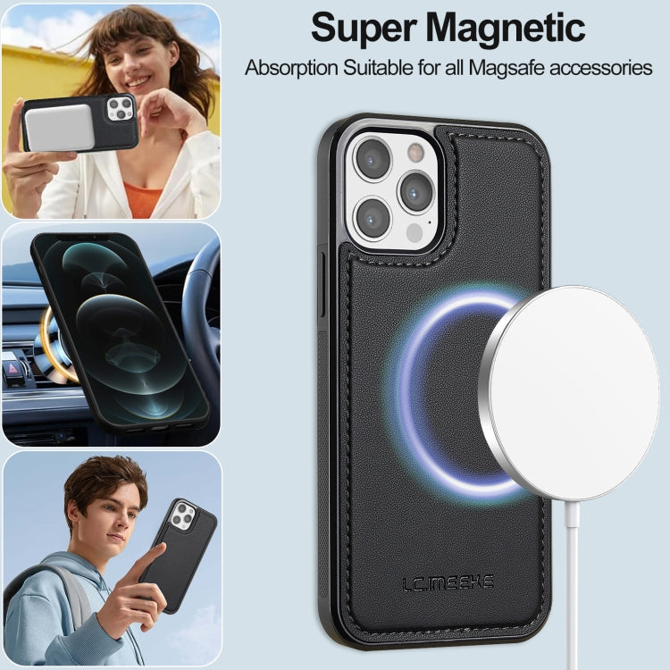 For iPhone 12 Pro Max LC.IMEEKE L2 Series Detachable Magsafe PU Phone Case with Lanyard(Black)