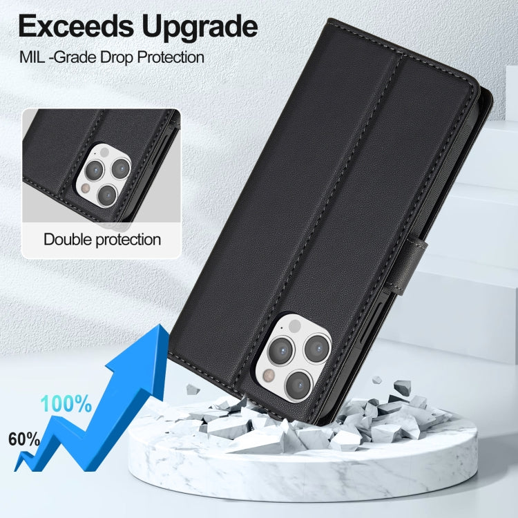 For iPhone 12 Pro Max LC.IMEEKE L2 Series Detachable Magsafe PU Phone Case with Lanyard(Black)