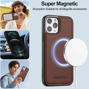 For iPhone 12 Pro Max LC.IMEEKE L2 Series Detachable Magsafe PU Phone Case with Lanyard(Brown)