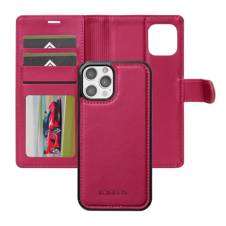 For iPhone 12 Pro Max LC.IMEEKE L2 Series Detachable Magsafe PU Phone Case with Lanyard(Red)