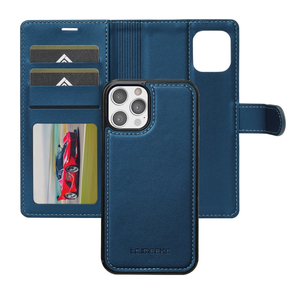 For iPhone 14 Pro Max LC.IMEEKE L2 Series Detachable Magsafe PU Phone Case with Lanyard(Blue)