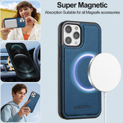 For iPhone 14 Pro Max LC.IMEEKE L2 Series Detachable Magsafe PU Phone Case with Lanyard(Blue)