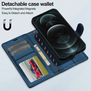 For iPhone 14 Pro Max LC.IMEEKE L2 Series Detachable Magsafe PU Phone Case with Lanyard(Blue)