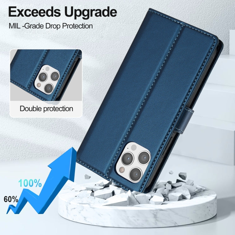 For iPhone 14 Pro Max LC.IMEEKE L2 Series Detachable Magsafe PU Phone Case with Lanyard(Blue)