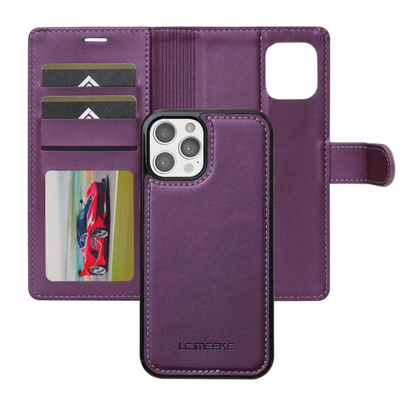 For iPhone 14 Pro Max LC.IMEEKE L2 Series Detachable Magsafe PU Phone Case with Lanyard(Purple)