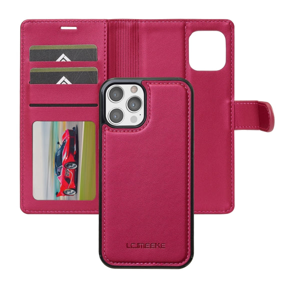 For iPhone 14 Pro Max LC.IMEEKE L2 Series Detachable Magsafe PU Phone Case with Lanyard(Red)