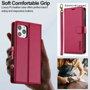 For iPhone 14 Pro Max LC.IMEEKE L2 Series Detachable Magsafe PU Phone Case with Lanyard(Red)