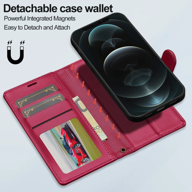 For iPhone 14 Pro Max LC.IMEEKE L2 Series Detachable Magsafe PU Phone Case with Lanyard(Red)