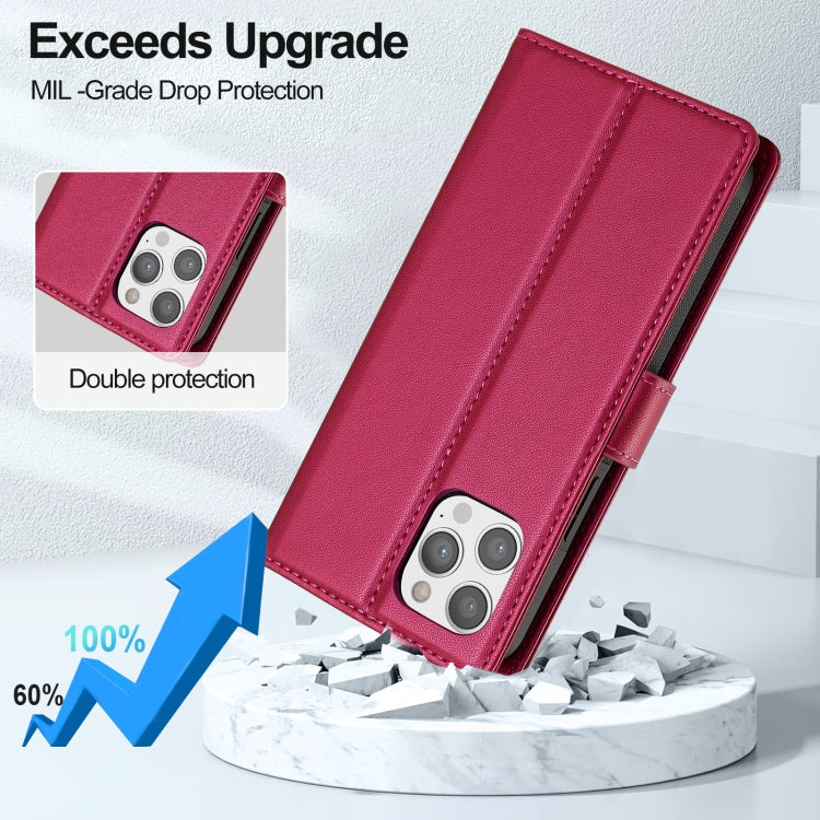 For iPhone 14 Pro Max LC.IMEEKE L2 Series Detachable Magsafe PU Phone Case with Lanyard(Red)