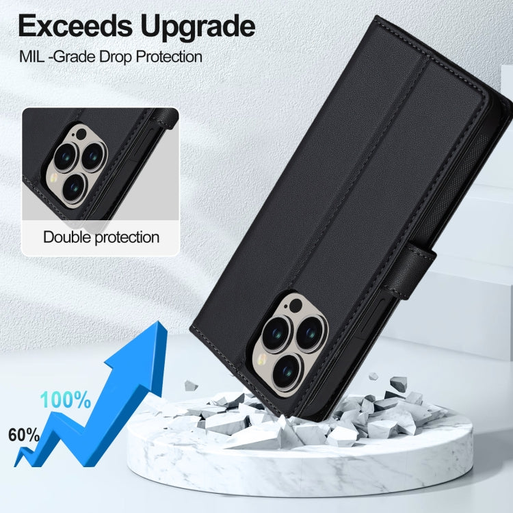 For iPhone 13 Pro Max LC.IMEEKE L2 Series Detachable Magsafe PU Phone Case with Lanyard(Black)