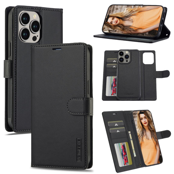 For iPhone 13 Pro Max LC.IMEEKE L2 Series Detachable Magsafe PU Phone Case with Lanyard(Black)