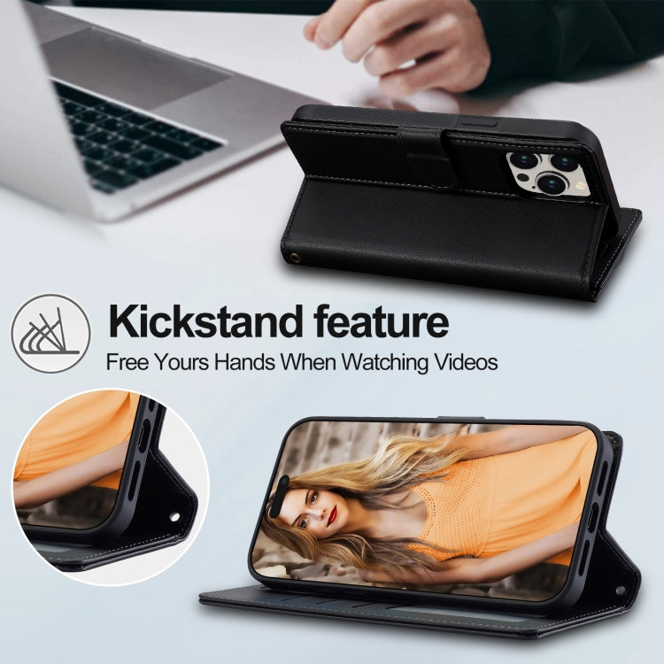 For iPhone 13 Pro Max LC.IMEEKE L2 Series Detachable Magsafe PU Phone Case with Lanyard(Black)