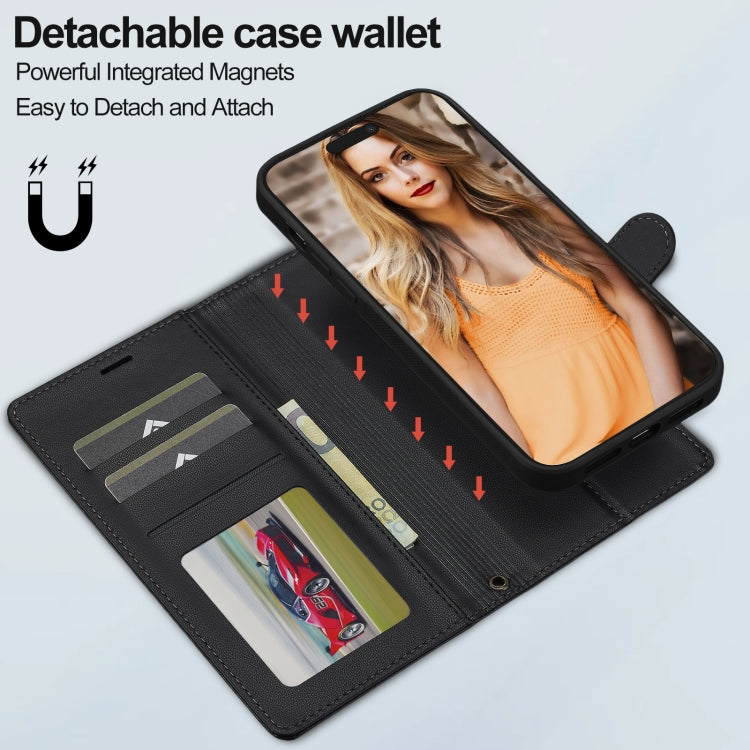 For iPhone 13 Pro Max LC.IMEEKE L2 Series Detachable Magsafe PU Phone Case with Lanyard(Black)