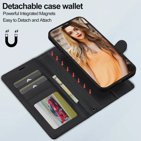 For iPhone 13 Pro Max LC.IMEEKE L2 Series Detachable Magsafe PU Phone Case with Lanyard(Black)