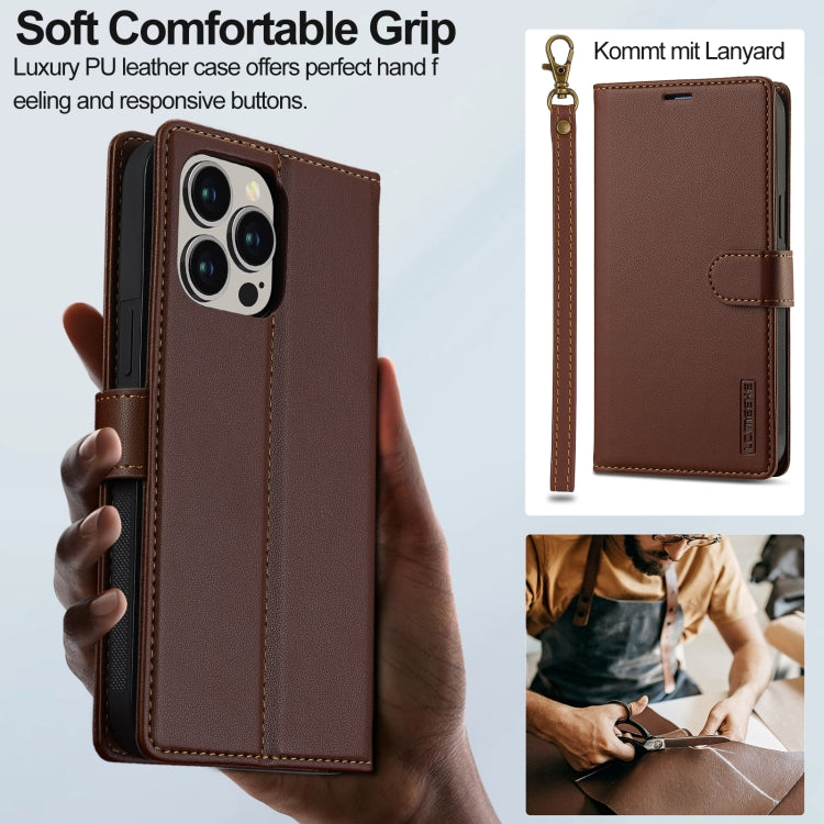 For iPhone 13 Pro Max LC.IMEEKE L2 Series Detachable Magsafe PU Phone Case with Lanyard(Brown)