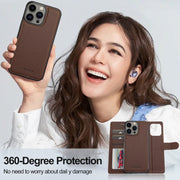 For iPhone 13 Pro Max LC.IMEEKE L2 Series Detachable Magsafe PU Phone Case with Lanyard(Brown)