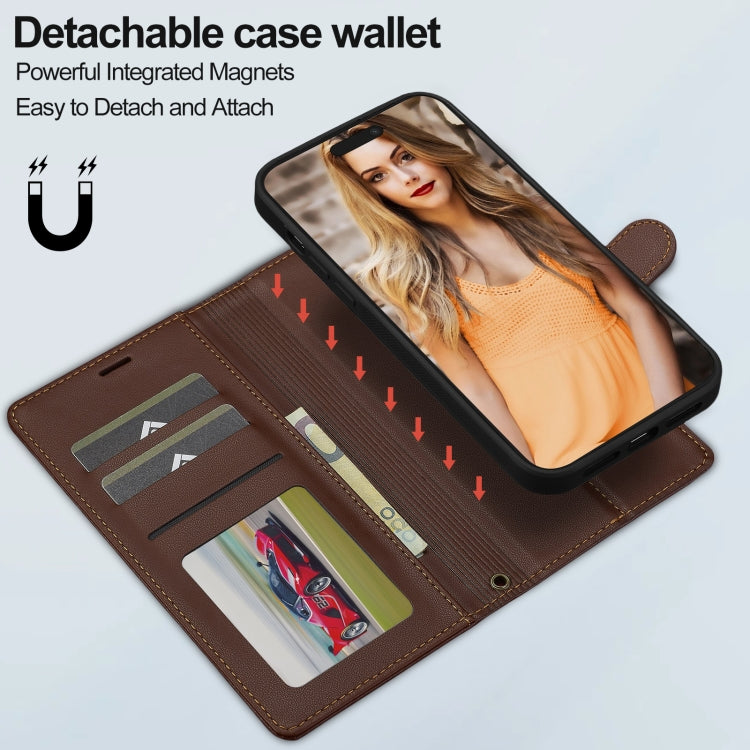 For iPhone 13 Pro Max LC.IMEEKE L2 Series Detachable Magsafe PU Phone Case with Lanyard(Brown)
