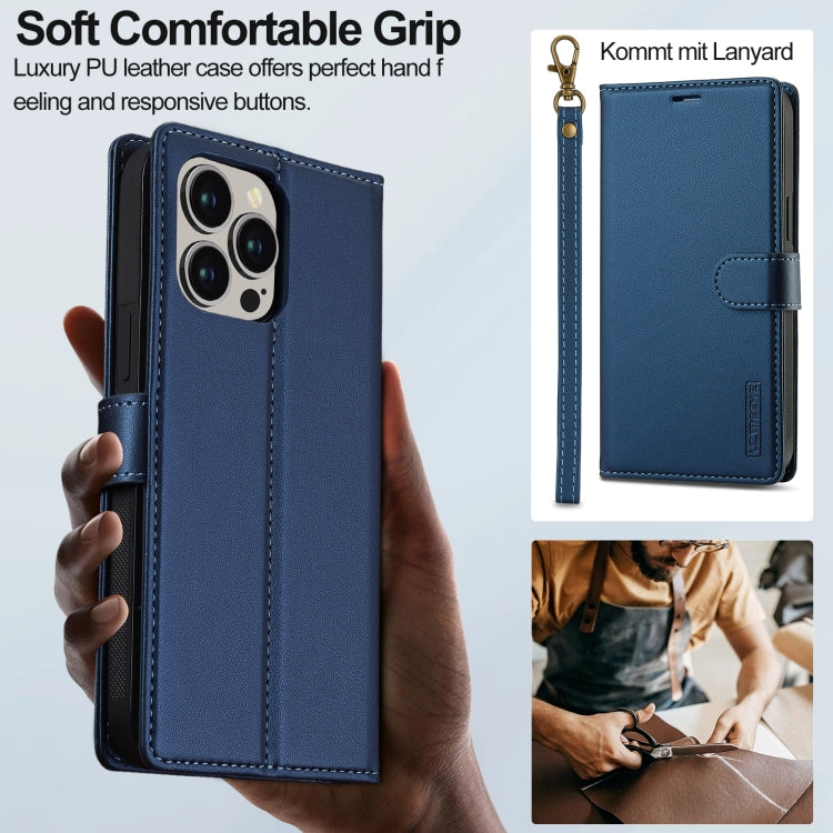For iPhone 13 Pro Max LC.IMEEKE L2 Series Detachable Magsafe PU Phone Case with Lanyard(Blue)