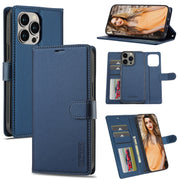 For iPhone 13 Pro Max LC.IMEEKE L2 Series Detachable Magsafe PU Phone Case with Lanyard(Blue)