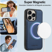 For iPhone 13 Pro Max LC.IMEEKE L2 Series Detachable Magsafe PU Phone Case with Lanyard(Blue)