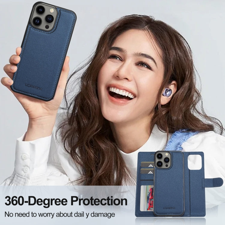 For iPhone 13 Pro Max LC.IMEEKE L2 Series Detachable Magsafe PU Phone Case with Lanyard(Blue)