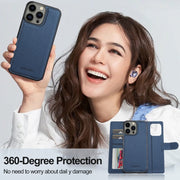 For iPhone 13 Pro Max LC.IMEEKE L2 Series Detachable Magsafe PU Phone Case with Lanyard(Blue)