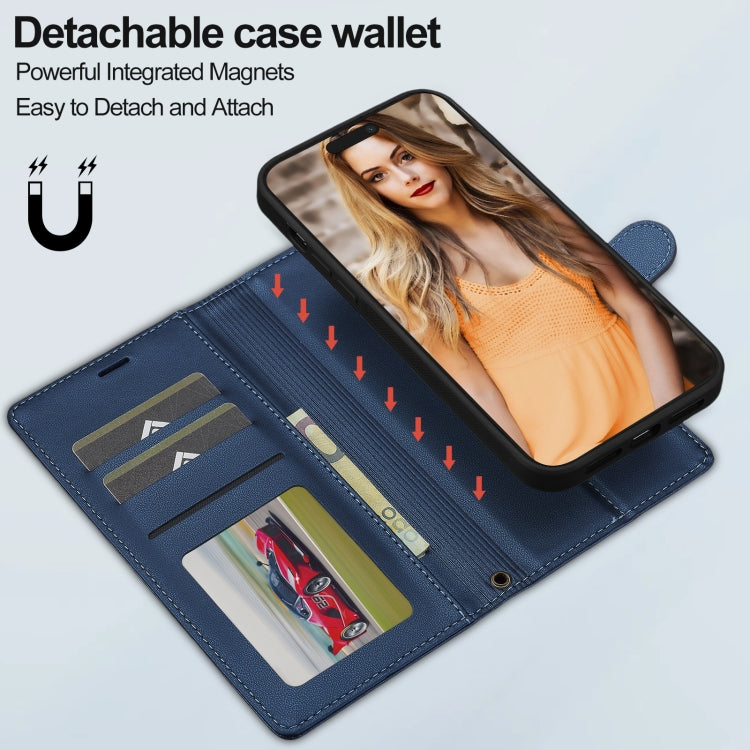 For iPhone 13 Pro Max LC.IMEEKE L2 Series Detachable Magsafe PU Phone Case with Lanyard(Blue)