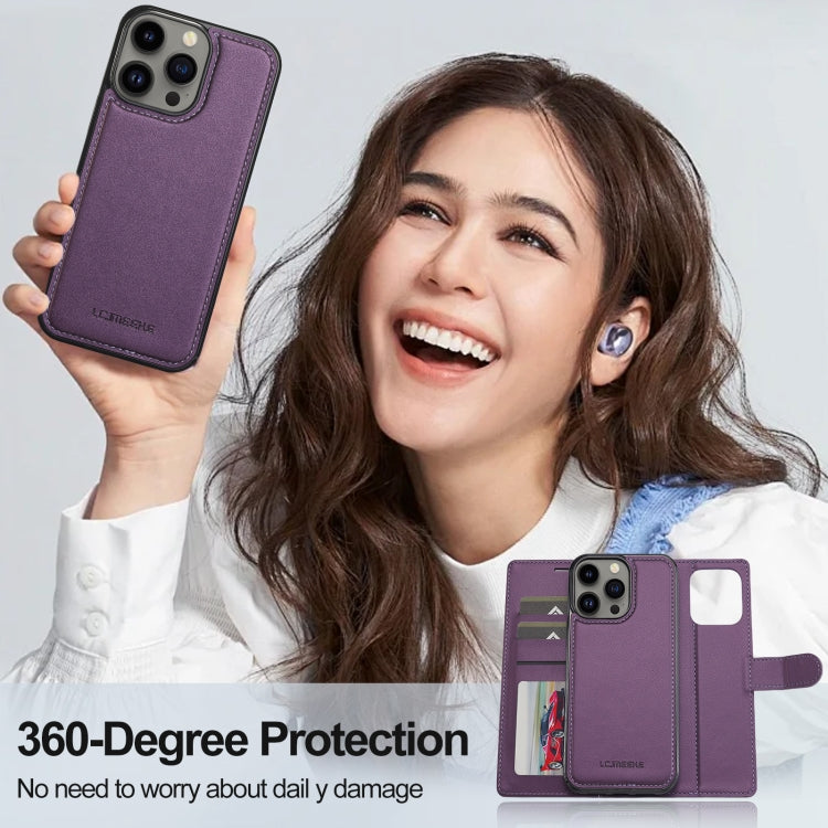 For iPhone 13 Pro Max LC.IMEEKE L2 Series Detachable Magsafe PU Phone Case with Lanyard(Purple)