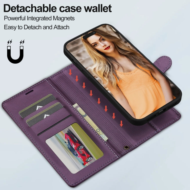For iPhone 13 Pro Max LC.IMEEKE L2 Series Detachable Magsafe PU Phone Case with Lanyard(Purple)