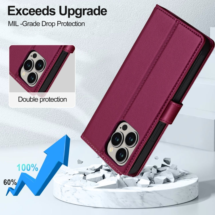 For iPhone 13 Pro Max LC.IMEEKE L2 Series Detachable Magsafe PU Phone Case with Lanyard(Red)