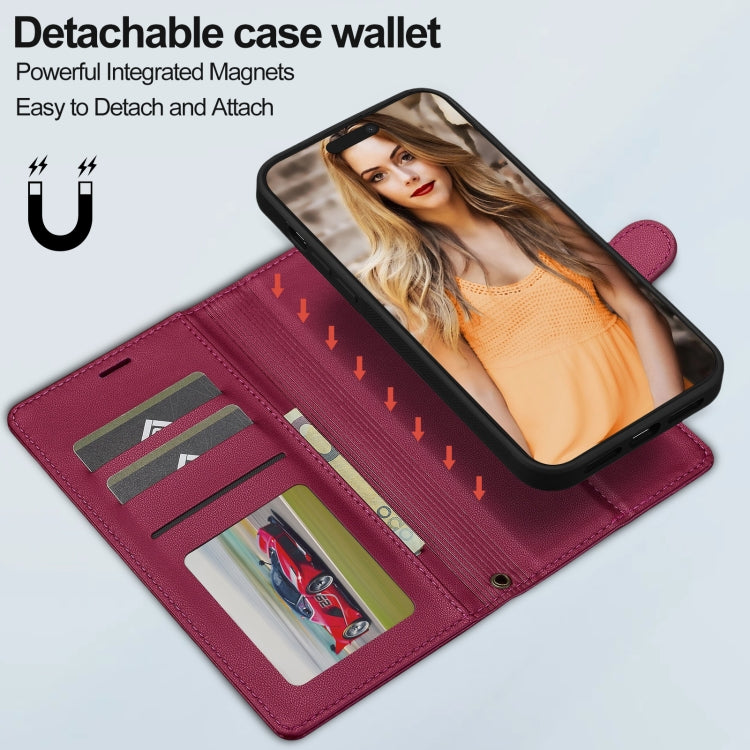 For iPhone 13 Pro Max LC.IMEEKE L2 Series Detachable Magsafe PU Phone Case with Lanyard(Red)