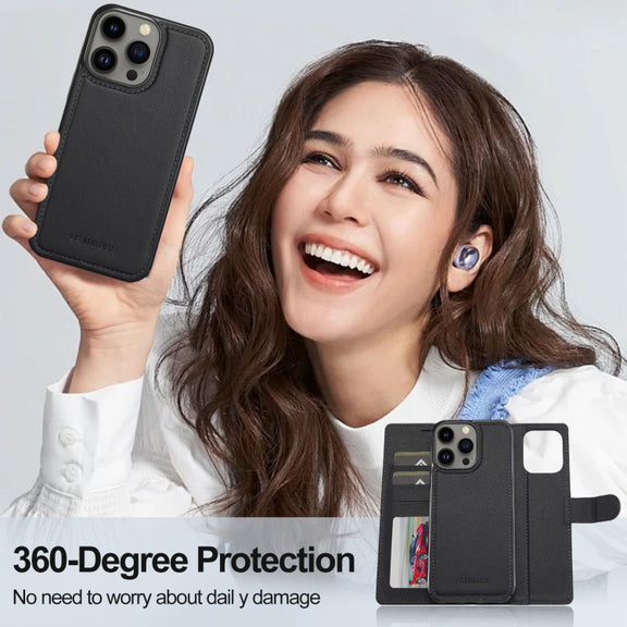 For iPhone 13 Pro LC.IMEEKE L2 Series Detachable Magsafe PU Phone Case with Lanyard(Black)