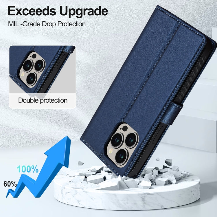 For iPhone 13 Pro LC.IMEEKE L2 Series Detachable Magsafe PU Phone Case with Lanyard(Blue)